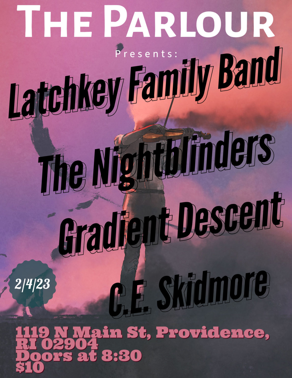 LATCHKEY FAMILY BAND/THE NIGHTBLINDERS/GRADIENT DESCENT/C.E. SKIDMORE